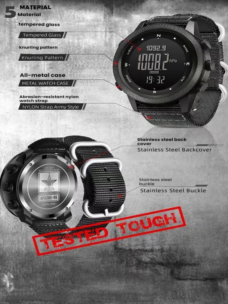 NORTH EDGE Apache46 Men Outdoo - Altimeter Compass Watch recension och pris